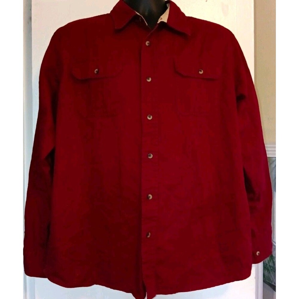 Wrangler Mens Solid Red Button Front Shirt Size L Long Sleeve Woven Cotton